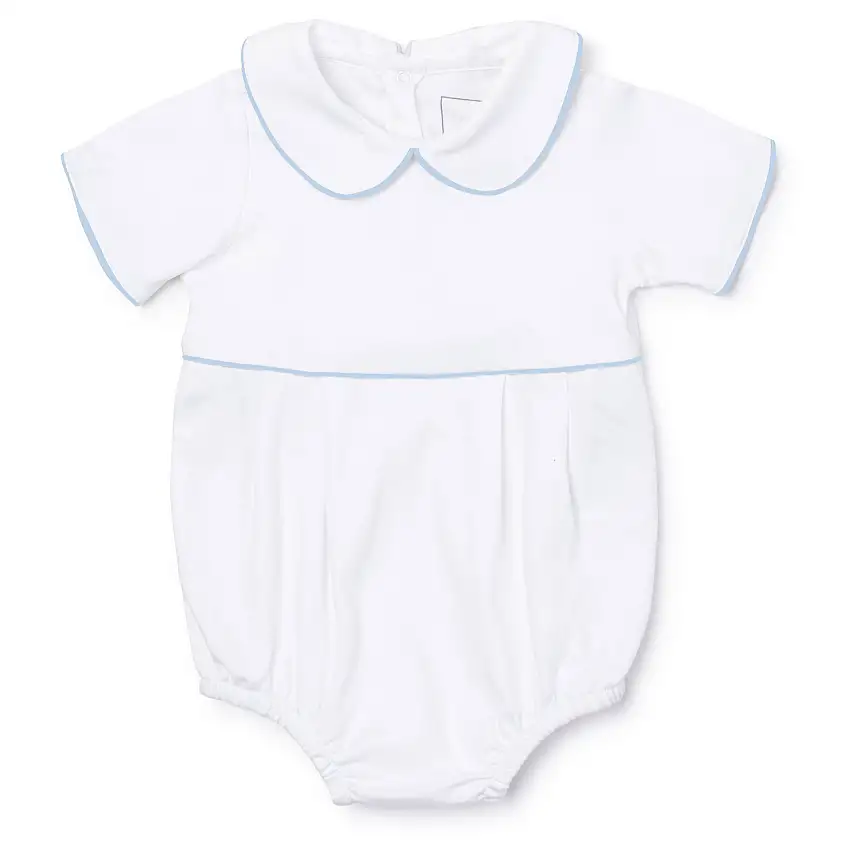 Palmer Boys' Pima Cotton Bubble - White W/ Light Blue Piping