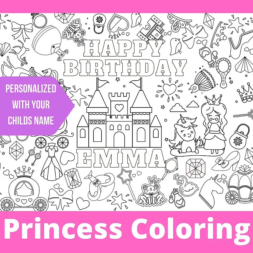 Personalized Princess Coloring Table Cover