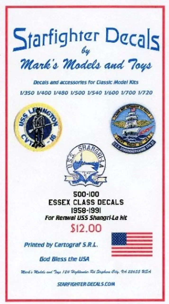Essex Class 1958-1991 USS Shangri-La (for RMX) 1/500 Starfighter Decals
