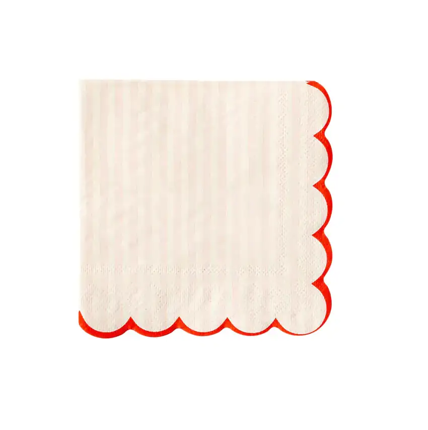 Valentine Pink Stripe Scallop Beverage Napkin