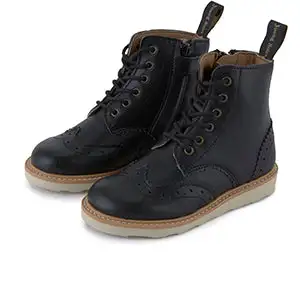 Sidney Vegan Brogue Kids Boot Black Synthetic Leather