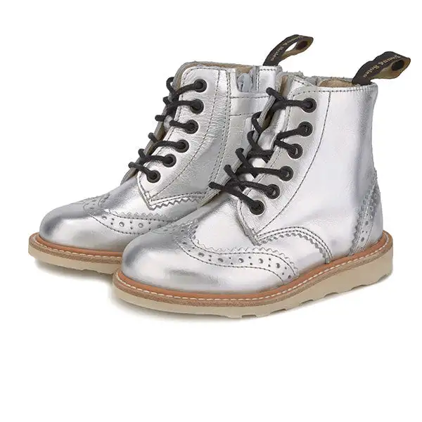 Sidney Brogue Kids Boot Silver Leather