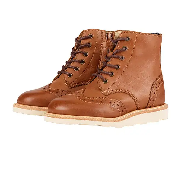 Sidney Brogue Kids Boot Tan Burnished Leather