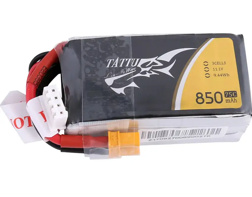 Tattu 850mAh 11.1V 75C 3S1P Lipo Battery Pack with XT30