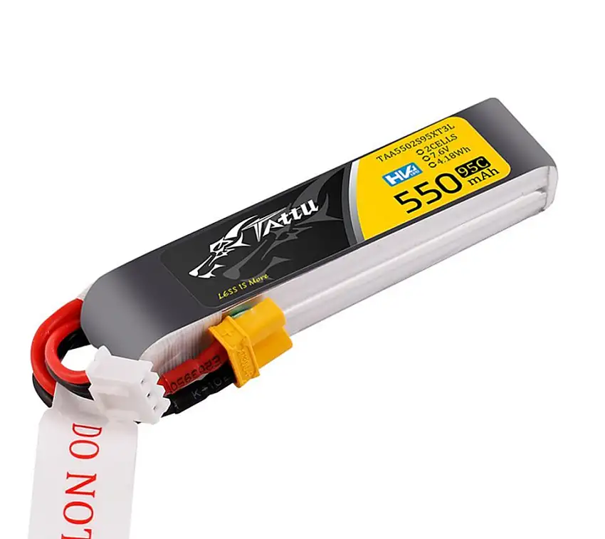 Tattu 550mAh 2S 95C 7.6V HV Lipo Battery Long Pack with XT30 Plug