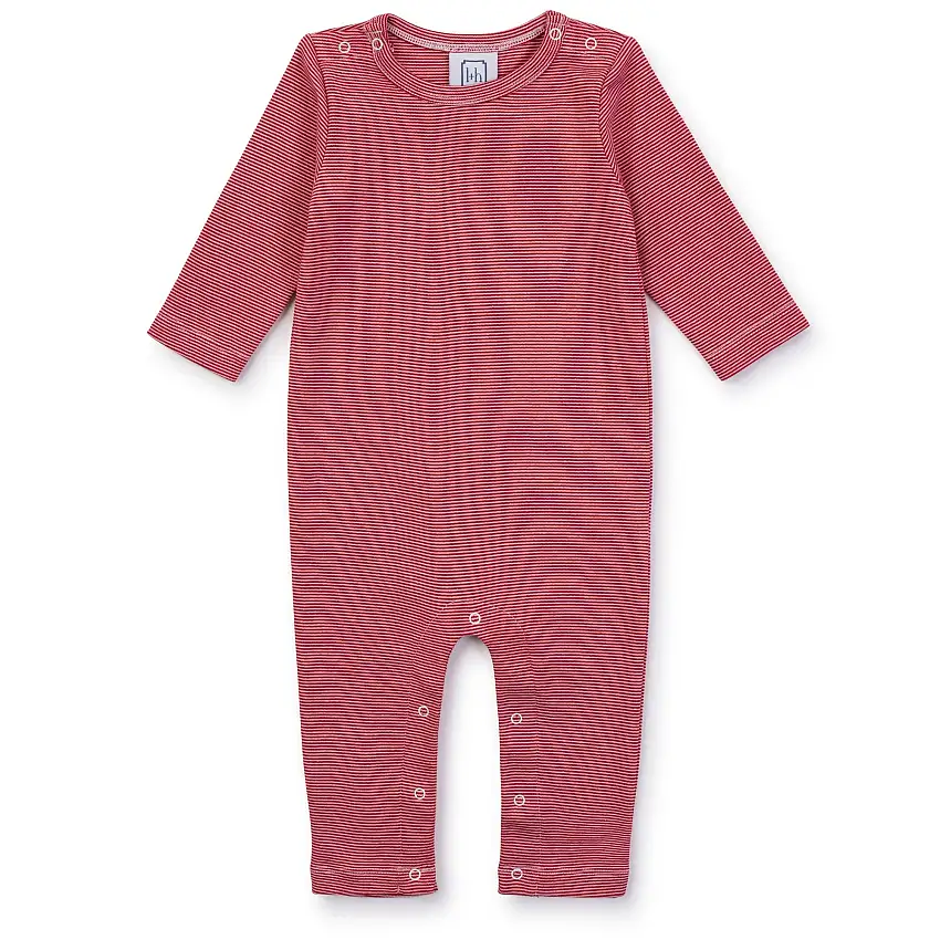 Thompson Pima Cotton Romper For Boys - Red Stripes