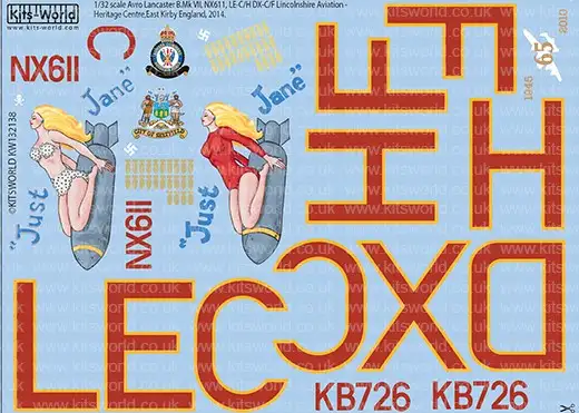 Warbird Decals 132138 1/32 Avro Lancaster Bomber B Mk VII Just Jane LE-C/H DX-C/F E. Kirby England 2014 for HKM