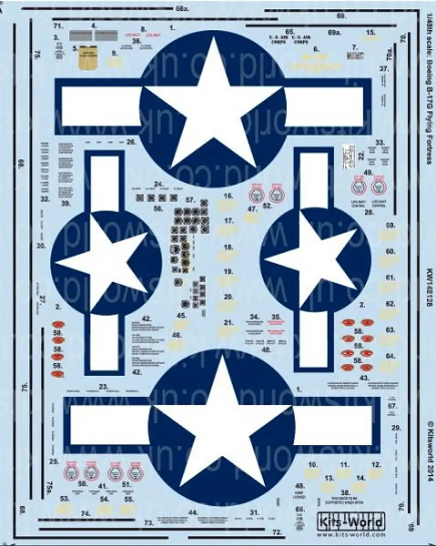 B17G Stars & Bars, General Stenciling, Cockpit Instrumentation & Walkways 1/48 Warbird Decals