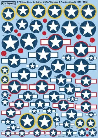 Warbird Decals 172021 1/72 Cocarde Stars & Bars for USAAF Bombers & Fighters 1921-1946