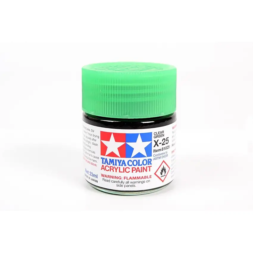 Acrylic X-25 Clear Green 23Ml Bottle / Tamiya USA
