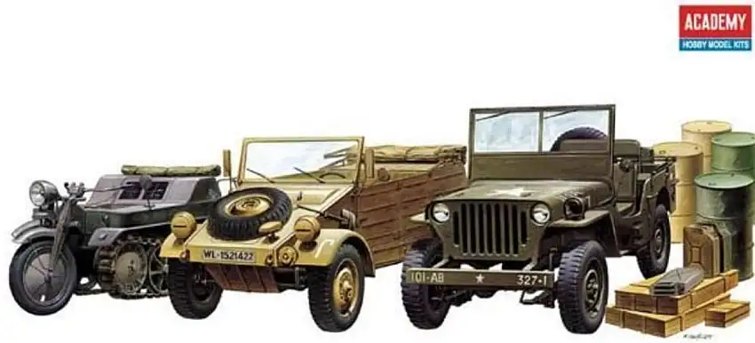WWII Allies/Axis Light Ground Vehicles (3) 1/72 Academy