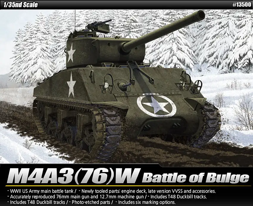 M4A3(76)W US Main Battle Tank Battle of Bulge 1/35 Academy