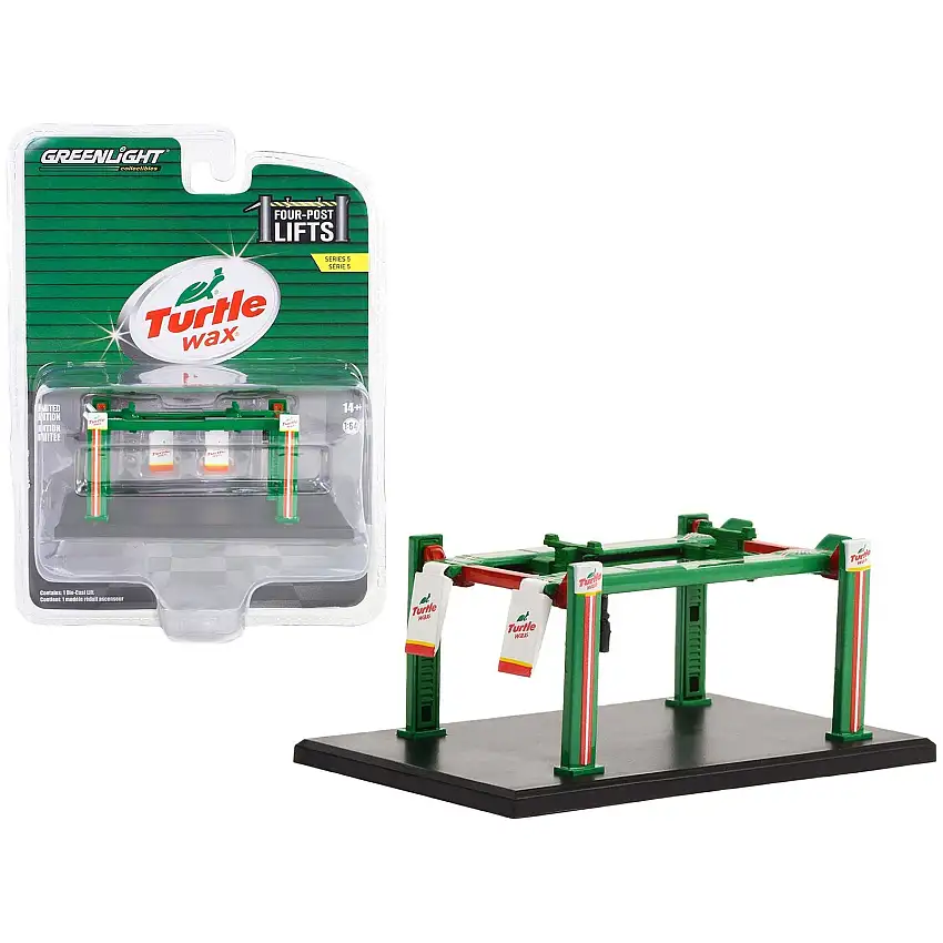 Adjustable Four-Post Lift "Turtle Wax" Green and Red "Four-Post Lifts" Series 5 1/64 Diecast Model by Greenlight