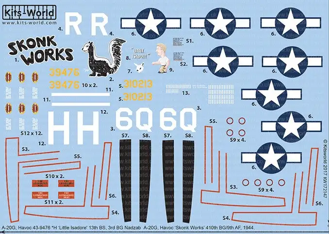 Warbird Decals 172147 1/72 A20G Havoc Skonk Works 410th BG/9th AF 1944, H Little