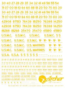 Archer Fine Transfers 35019Y 1/35 US Vehicle Registration Codes (Yellow Non-Stencil)