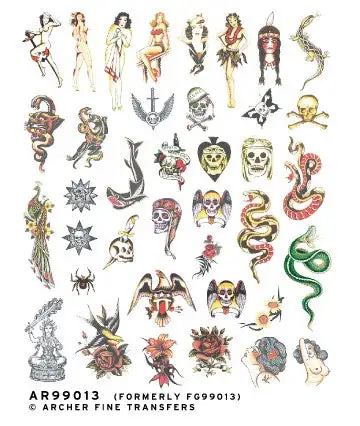 Archer Fine Transfers 99013 Waterslide Decals: Traditional Old School Tattoos for 1/8 to 1/4 Scale Figures (D)