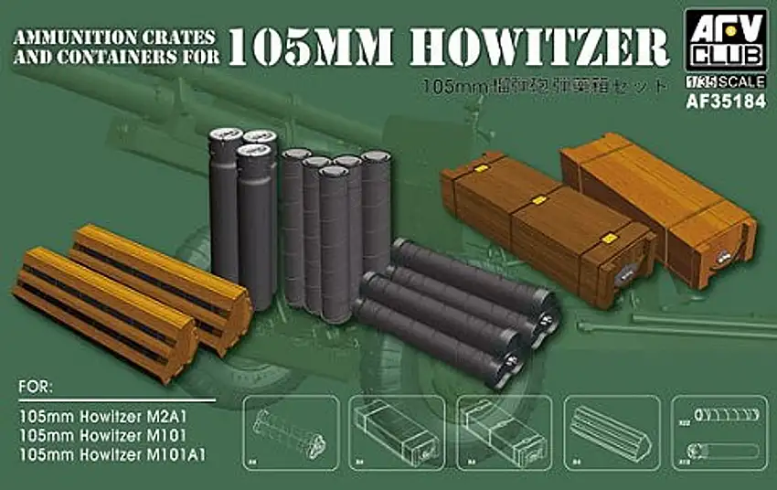 Ammo Crates & Containers for 105mm Howitzer 1/35 AFV Club
