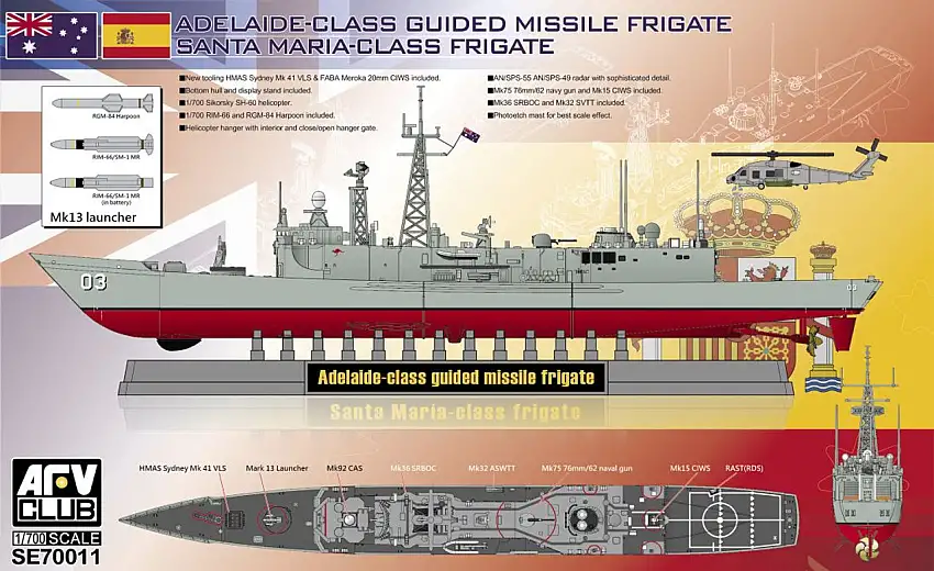 Adelaide/Santa Maria Class Guided Missile Frigate 1/700 AFV Club