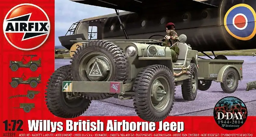 Willys British Airborne Jeep, Trailer and 75mm Pack Howitzer M1 Gun, 70th Anniversary D-Day (New Tool) 1/72 Airfix