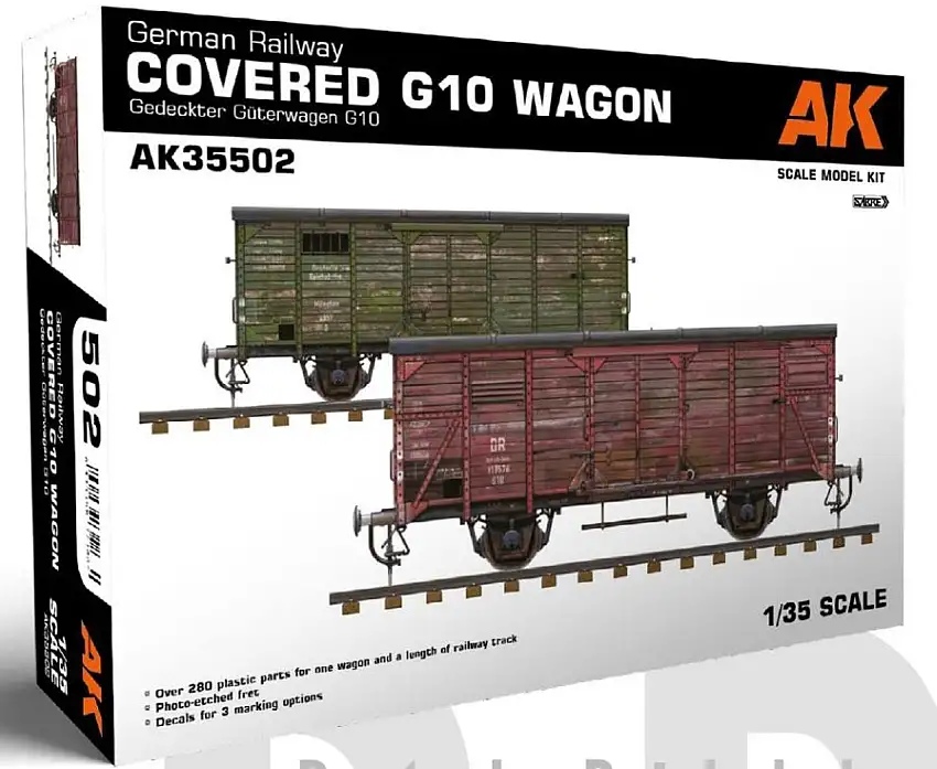 German Railway Covered G10 Wagon Freight Car w/Track Section (Plastic Kit) 1/35 AK Interactive