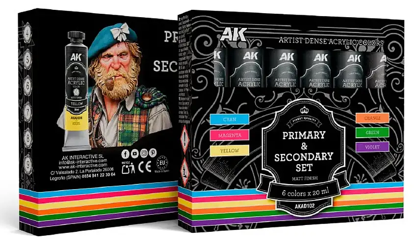 Artist Dense: Primary & Secondary Acrylic Paint Set (6 Colors) 20ml Tubes AK Interactive