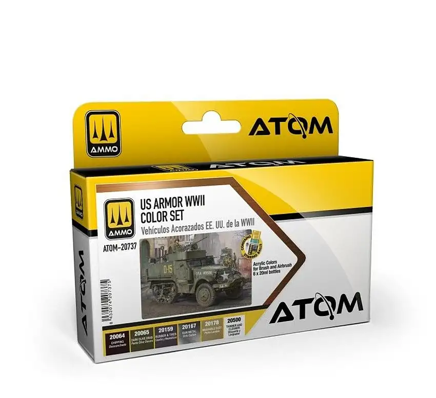 Atom: US Armor WWII Acrylic Paint Set (6 Colors) 20ml Bottles AMMO by Mig Jimenez