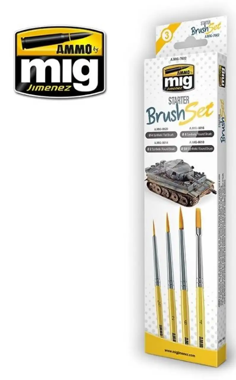 Starter Brush Set: Synthetic Flat, Round 5/0, 2, 6 AMMO by Mig Jimenez