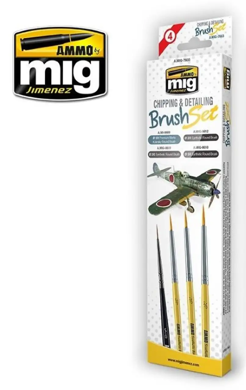 Chipping & Detailing Brush Set: Synthetic Rounds & Marta Kolinsky AMMO by Mig Jimenez
