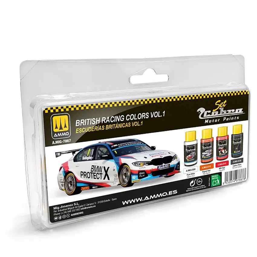 British Racing Cars Vol. 1 Cobra Paints Acrylic Set (4 Colors) 30ml Bottles AMMO by Mig Jimenez