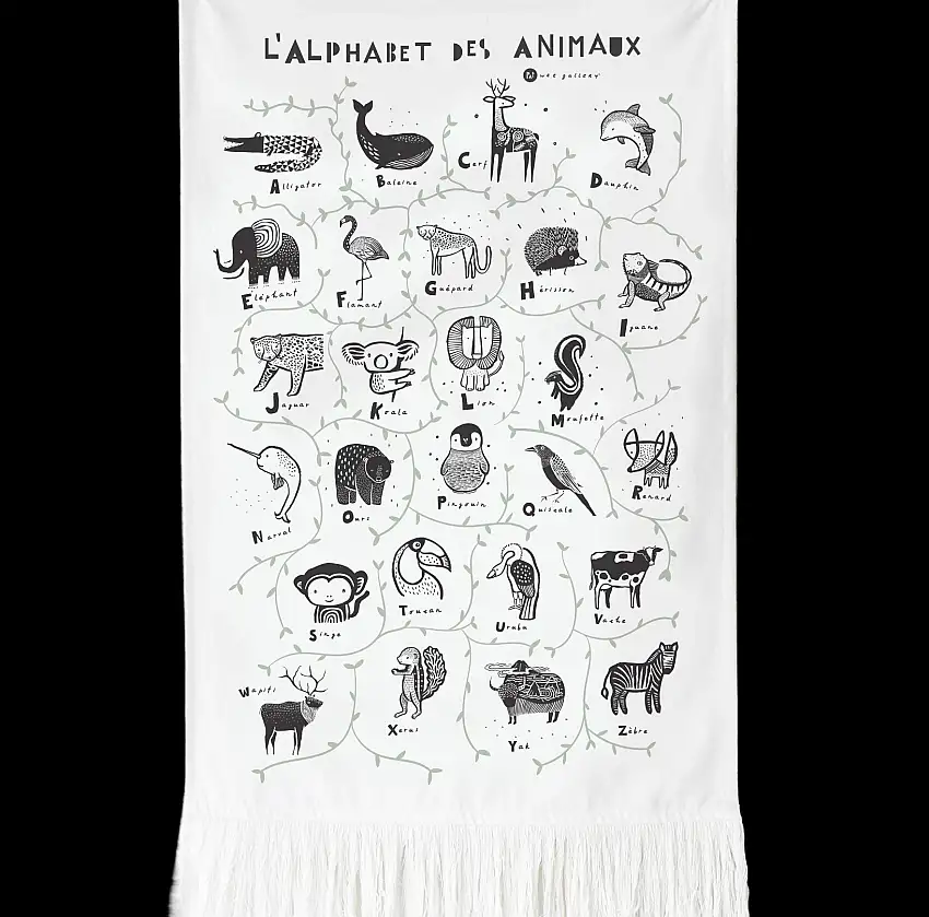 Animal Alphabet Printed Tapestry - French Edition