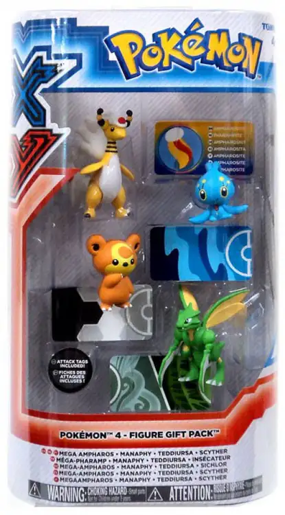 Pokemon XY Mega Ampharos, Manaphy, Teddiursa & Scyther Mini Figure 4-Pack