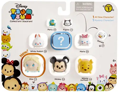 Disney Tsum Tsum Perry, Figaro, Donald, White Rabbit, Marie, Elsa, Mickey & Pooh 1-Inch Minifigure 9-Pack