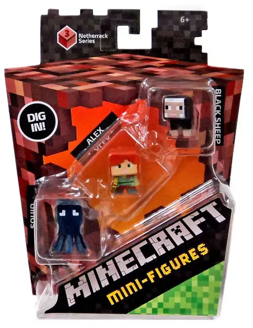 Minecraft Netherrack Series 3 Squid, Alex & Black Sheep Mini Figure 3-Pack