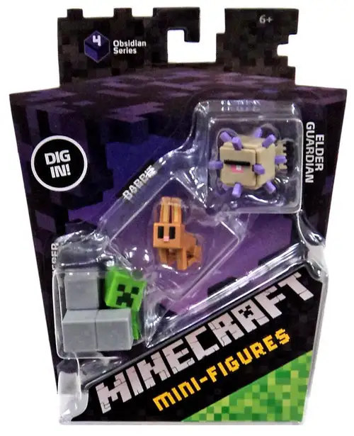 Minecraft Obsidian Series 4 Elder Guardian, Rabbit & Sneaky Creeper Mini Figure 3-Pack