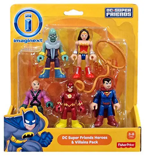 Fisher Price DC Super Friends Imaginext Batman Heroes & Villains Brainiac, Wonder Woman, Superman, Flash & Lex Luthor Exclusive 3-Inch Mini Figure 5-Pack