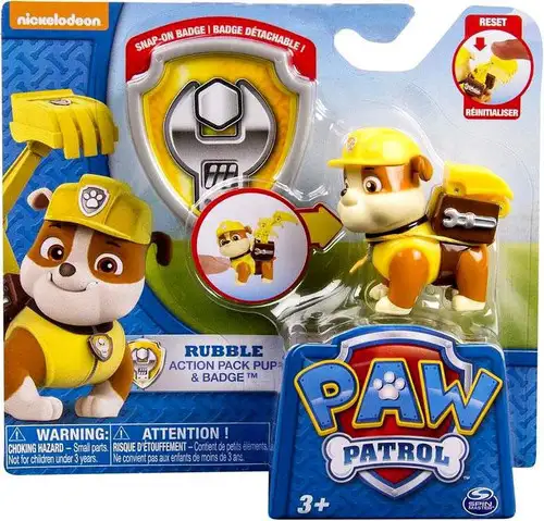 Paw Patrol Action Pack & Badge Rubble Figure