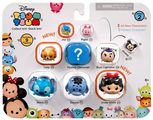 Disney Tsum Tsum Series 2 Joy, Piglet, Mickey, Lady, Buzz, Stitch, Eeyore & Snow White 1-Inch Minifigure 9-Pack #00220