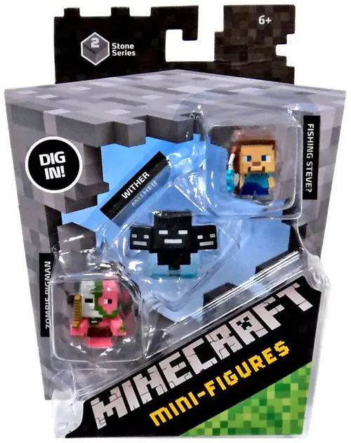 Minecraft Stone Series 2 Zombie Pigman, Wither & Fishing Steve Mini Figure 3-Pack
