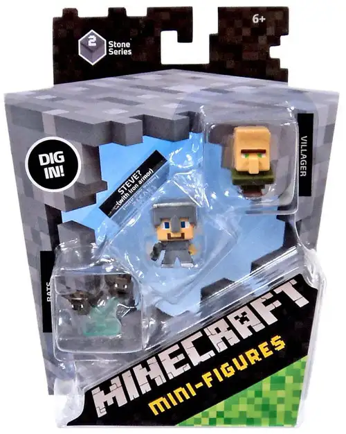 Minecraft Stone Series 2 Bats, Steve? & Villager Mini Figure 3-Pack