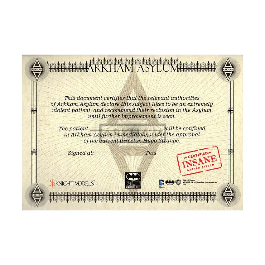Arkham Asylum Certificate of Insanity