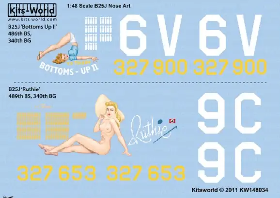 Warbird Decals Kits World 148034 1/48 B25J Bottoms-UP II, Ruthie