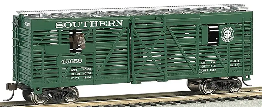 Southern RR 40' Animated Stock Car w/ Horses HO Bachmann