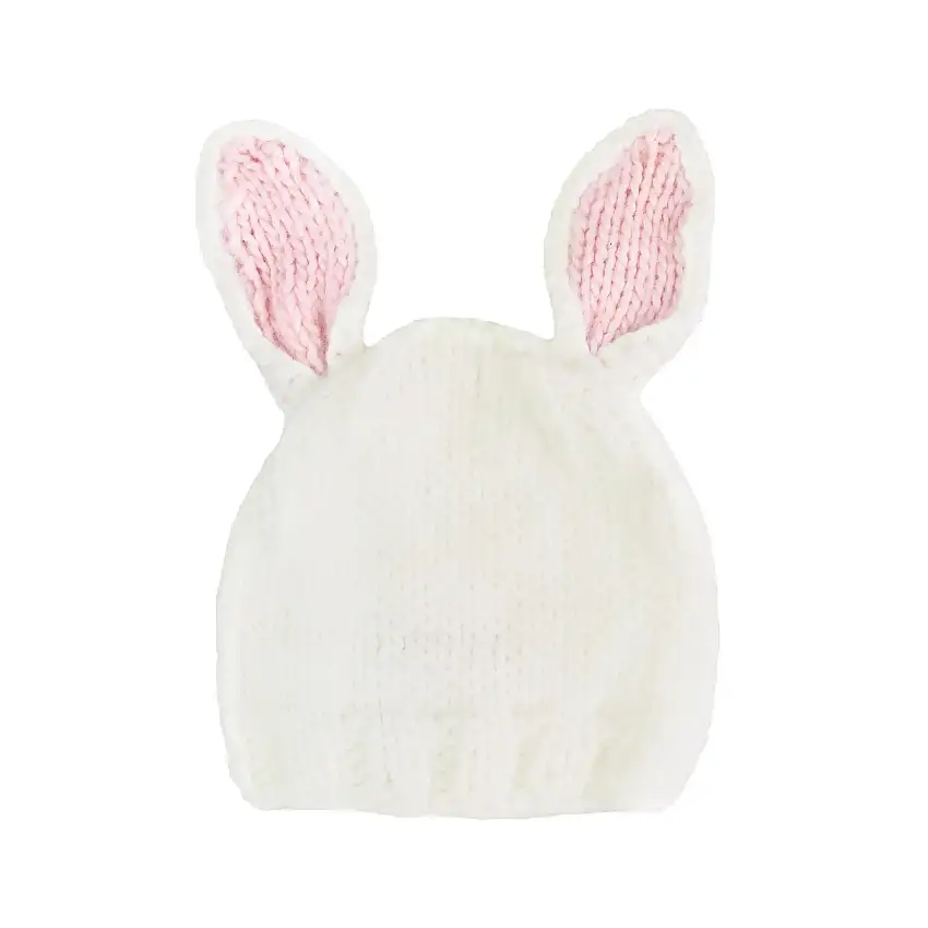 Bailey Bunny Hand-knit Hat, White With Pink Ears