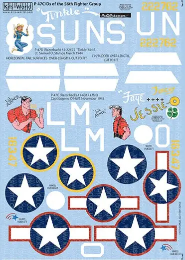 Warbird Decals 132163 1/32 P47C/Ds 56th FG Tinkle, Lil Abner, Jessie-O, Torchy,
