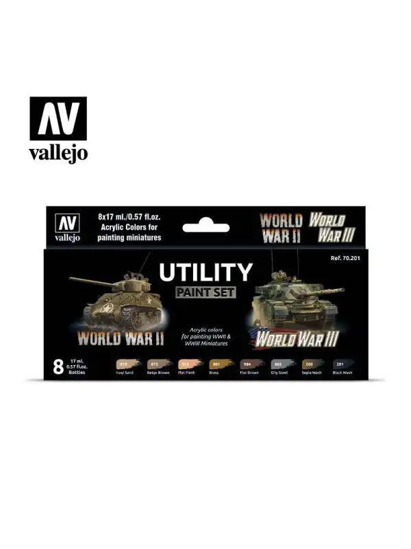 Vallejo 70201 World War II & III Utility Paint Set (8 Colors) 17ml Bottles