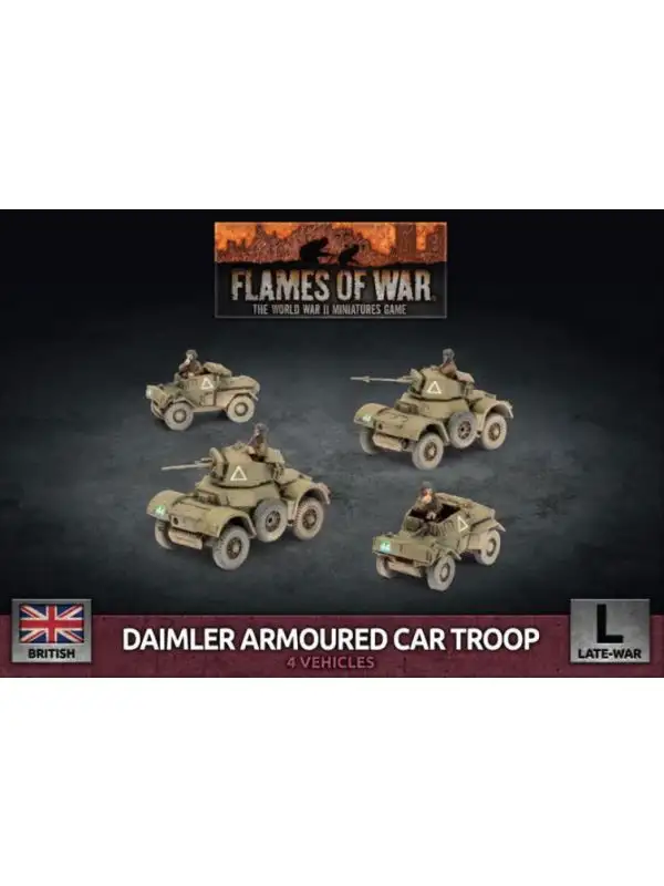 Flames of War BBX61 Daimler Armored Car Troop (2) Plastic Gaming Miniatures
