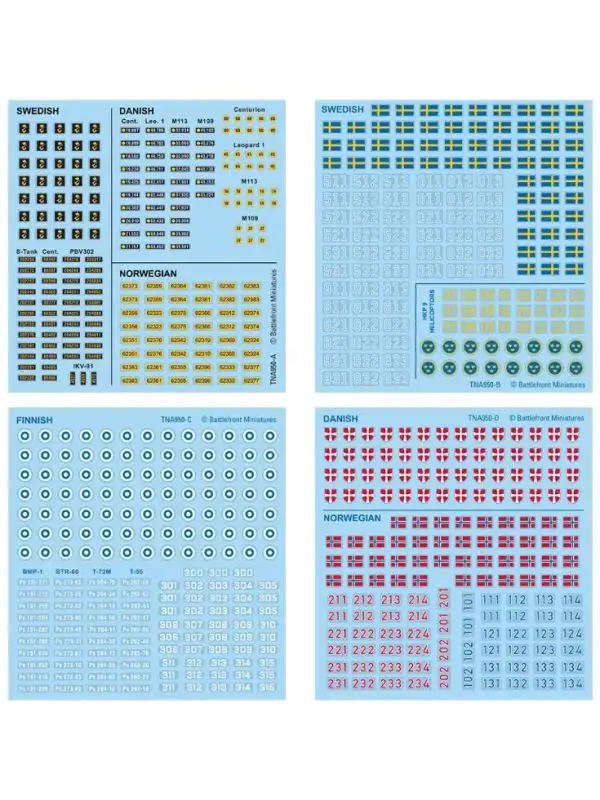 Team Yankee TNA950 Nordic Forces Decals for Gaming Miniatures