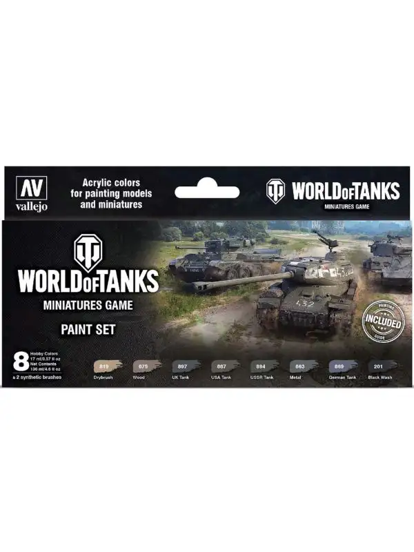 World of Tanks WOT34 Paint Set (8 Colors) 17ml Bottles & 2 Brushes