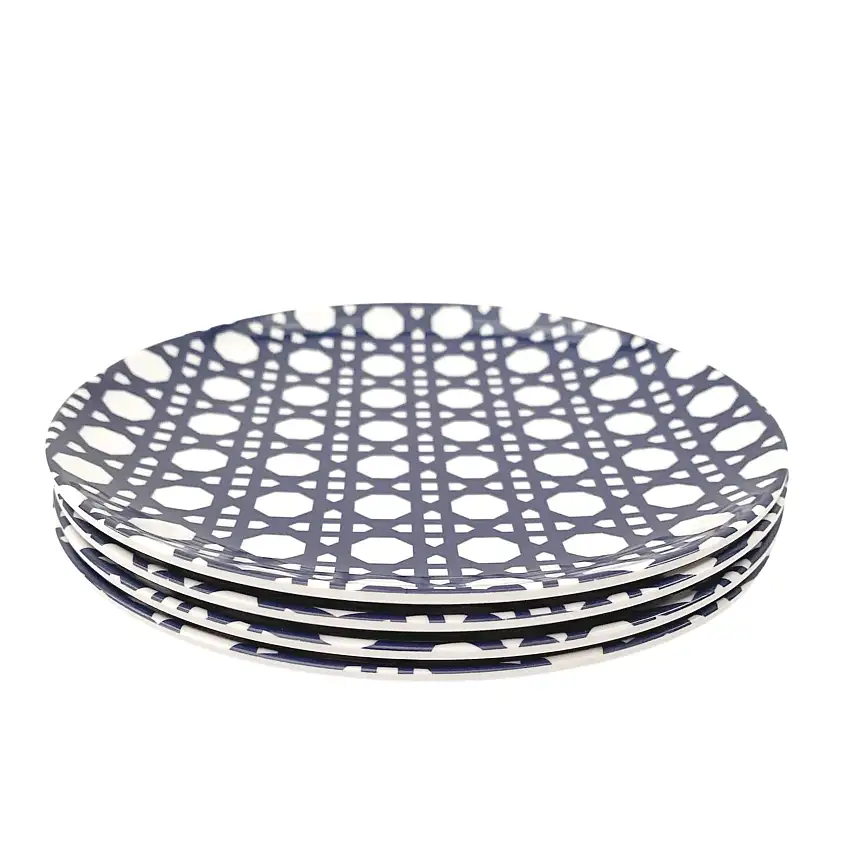 Blue Geo Appetizer Plate Set (4 Pc)