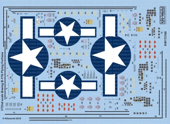 Warbird Decals 172188 1/72 B17G Blue Outlined Stars & Bars, Stenciling, National